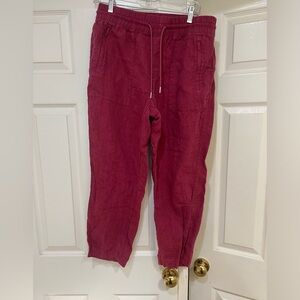 Athleta Pants Woman’s 10  Retreat Linen‎ Wide Leg Maroon Coastal Beach Lagenlook